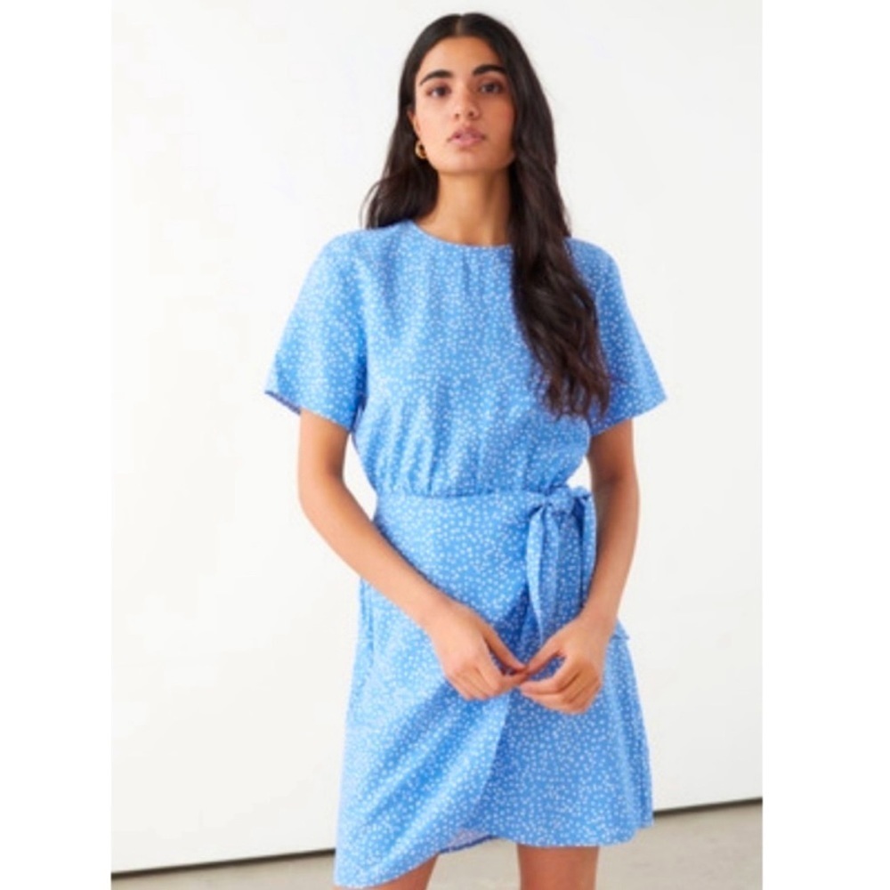 & Other Stories Tie Up Mini Polka Dot Wrap Dress